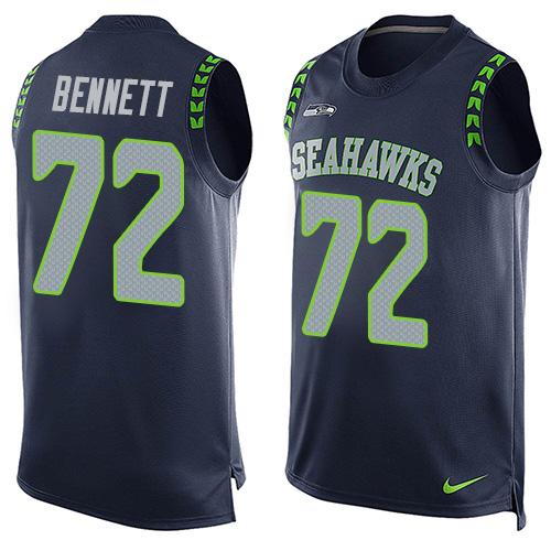 Nike Seahawks #72 Michael Bennett Steel Blue Team Color Men's Stitched NFL Limited Tank Top Jersey